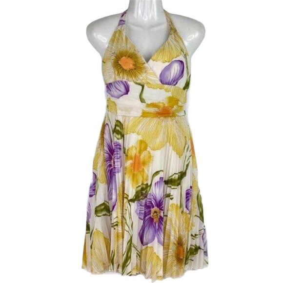 NWT Ruby Rox Juniors 13 Halter Tie Sundress Dress Gold Purple Floral Backless - Picture 1 of 13